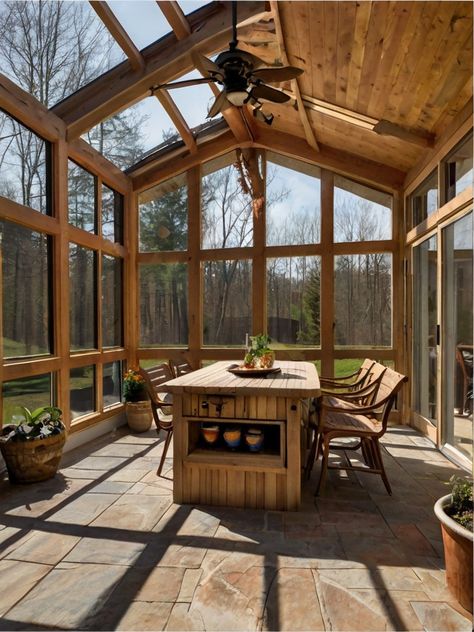 10 Stylish Outdoor Sunroom Ideas: Blend Nature and Comfort - Homezillo Building A Sunroom Addition, Sunroom Attached To House, All Season Room Addition Sunroom Ideas, Patio To Sunroom Conversion, Gable Sunroom, Outdoor Sunroom Ideas, Sunroom Bedroom Ideas, Backyard Sunroom, Bohemian Sunroom