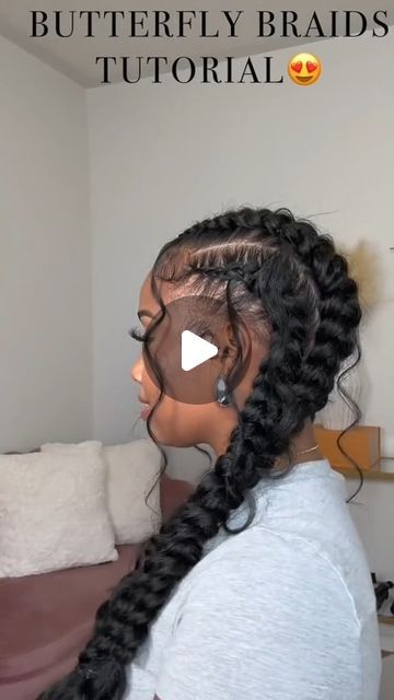 Human Hair Offcial Store on Instagram: "Butterfly Braids Tutorial🦋 briliant cr:nae..simone(tk)  __________________________ 👰🏽‍♀️𝙒𝙚𝙙𝙙𝙞𝙣𝙜 𝙎𝙚𝙖𝙨𝙤𝙣 𝙎𝙖𝙡𝙚 💍All wigs 𝙀𝙣𝙟𝙤𝙮 𝙀𝙓𝙏𝙍𝘼 18%𝙊𝙁𝙁, 𝘾𝙤𝙙𝙚:𝙑𝙎𝙄𝙂 - follow us @vshowhair_com for more #hairinspiration  web:www.vshowhair.com - - -  #wiginstall #naturalhair #straightwig #bleachedwig #braids #hdlace #lacefrontalwig #wigtutorial #wiginstall  #vparwig #upartwig #hairstyles #blackgirlhairstyles #blackgirlmagic #wiglife #wigunit #explorepage #melaninpoppin #wigsforsale #vshowhair #gluelesswig #frontalinstall" Twist Braid Ponytail Tutorial, Pig Tails With Weave, Four Butterfly Braids, Butterfly Braid Tutorial, How To Do Butterfly Braids, Butterfly Ponytail Braid, Butterfly Braids Tutorial, Two Butterfly Braids, Butterfly Feed In Braids