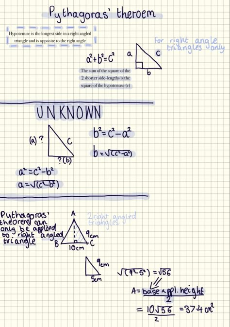 Pythagorean Theorem Notes Aesthetic, Theorem Of Pythagoras, Year 9 Maths Notes, Pythagoras Theorem Notes, Maths Revision Gcse Higher Notes, Maths Gcse Revision Notes, Pythagorean Theorem Notes, Grade 9 Math Notes, Studying Goals