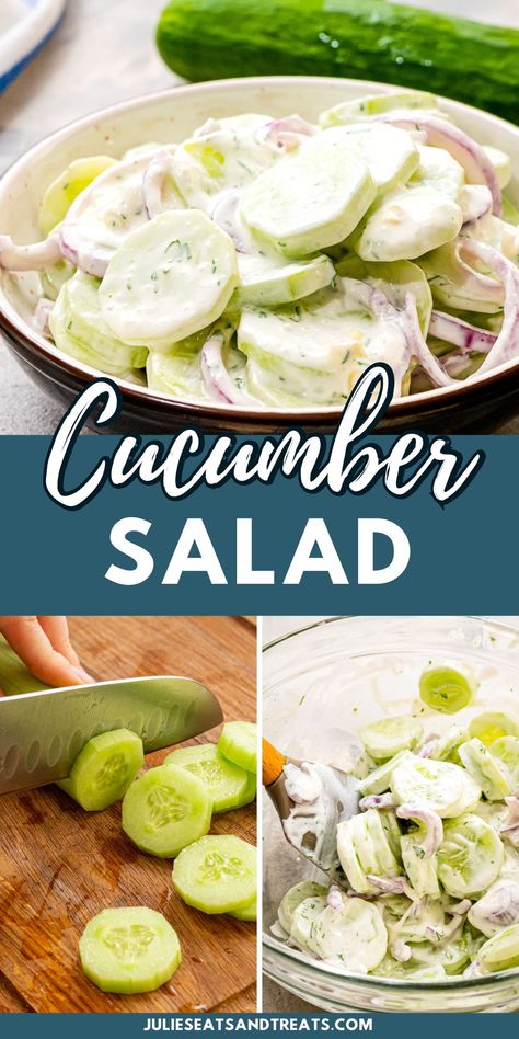 Cool & Creamy: Classic Cucumber Salad! Craving a light & refreshing side dish? Look no further than this classic cucumber salad! Crisp cucumbers & red onions are tossed in a creamy dill sauce, making it perfect for summer gatherings. Easy, delicious, & a guaranteed crowd-pleaser! Memorial Day Menu Ideas, Easy Spring Recipes, Creamy Dill Sauce, Creamy Cucumber Salad, Creamy Cucumbers, Fresh Salad Recipes, Dill Sauce, Side Dishes For Bbq, Salad Dishes