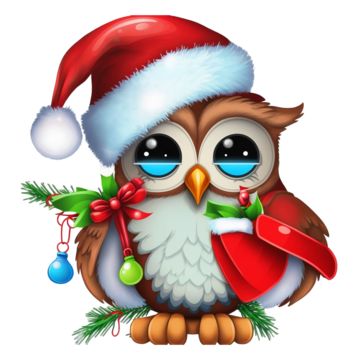 Christmas Wine Bottle Crafts Diy, Christmas Hat Png, Gift Clipart, Cute Cartoon Christmas, Holiday Owl, Owl Clipart, Owl Printables, Gift Box Christmas, Shell Craft