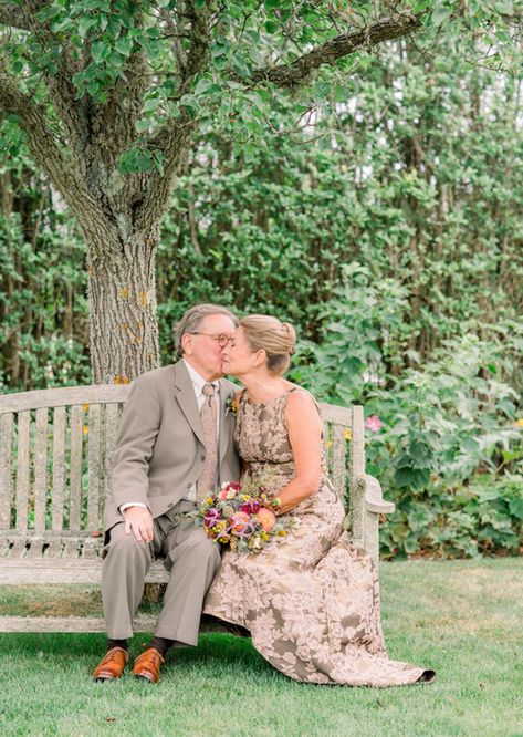 A Romantic Nantucket Elopement - PureWow Second Wedding Photography Poses, Middle Age Wedding Photography, Nantucket Elopement, Older Couple Wedding, Vows Photography, Simple Wedding Dress Elegant, Simple Wedding Dresses With Sleeves, Second Chance At Love, Older Couple