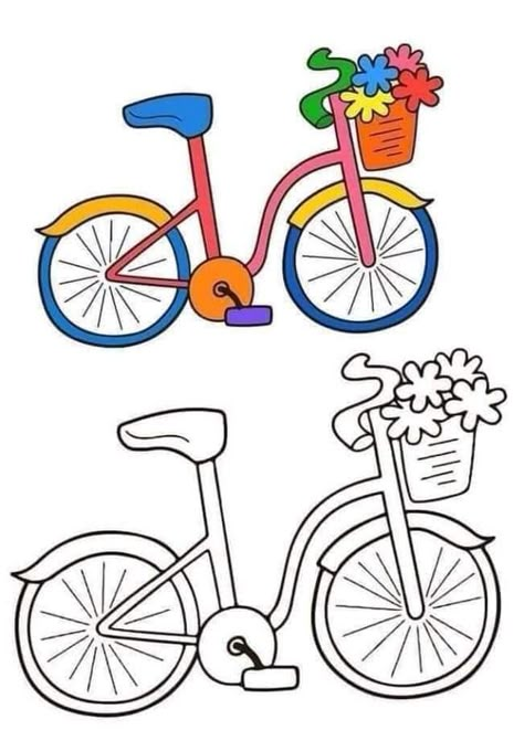 Kids Colouring Printables, Bicycle Drawing, Cycle Drawing, Elegant Images, Paper Crafts Magazine, Easy Art For Kids, Kids Workshop, Easy Drawings For Kids, Basic Drawing