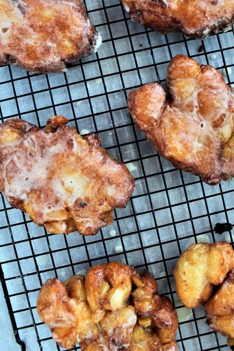 Bakery Style Gluten Free Apple Fritters - Let Them Eat Gluten Free Cake Gluten Free Apple Fritters, Gluten Free Apple, Cinnamon Roll Dough, Apple Fritter, Vanilla Glaze, Fritter Recipes, Gluten Free Cake, Apple Fritters, Gluten Free Treats