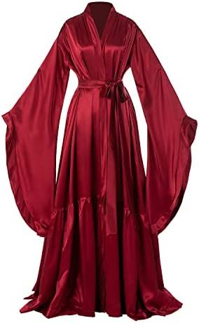 Super dramatic silky robe for lounging or for a spa day. Love the material and the colors that are offered by this seller. Red Silk Robe, Long Silk Nightgown, Fancy Robes, Long Bridal Robe, Silk Bathrobe, Bridal Dressing Gown, Satin Bridal Robe, Silk Robe Long, Wedding Bachelorette Party