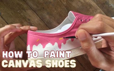 Painting On Canvas Shoes Diy, Tennis Shoe Painting Ideas, Diy Paint Canvas Shoes, How To Paint Tennis Shoes Diy, How To Make Custom Shoes, Painting On Vans Shoes, Best Paint For Shoes, How To Paint Canvas Shoes Diy, How To Paint Sneakers Diy