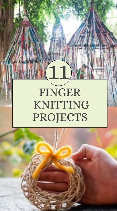 Finger Knitting For Kids Simple, Finger Weaving Projects, Easy Finger Knitting Projects, Finger Knit Projects, Finger Knit Animals, Finger Knitting Ideas, Finger Knitting Projects For Beginners, Yarn Crafts For Kids Easy, Hand Knitting Ideas