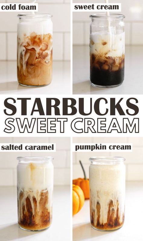 Sweet Cream Recipe For Coffee, Starbucks Sweet Cream Cold Foam, Sweet Cream Cold Foam Recipe, Chia Tea Recipe, Cream Cold Foam Recipe, Starbucks Sweet Cream, Starbucks Copycat Recipes Drinks, Cold Foam Recipe, Carmel Coffee