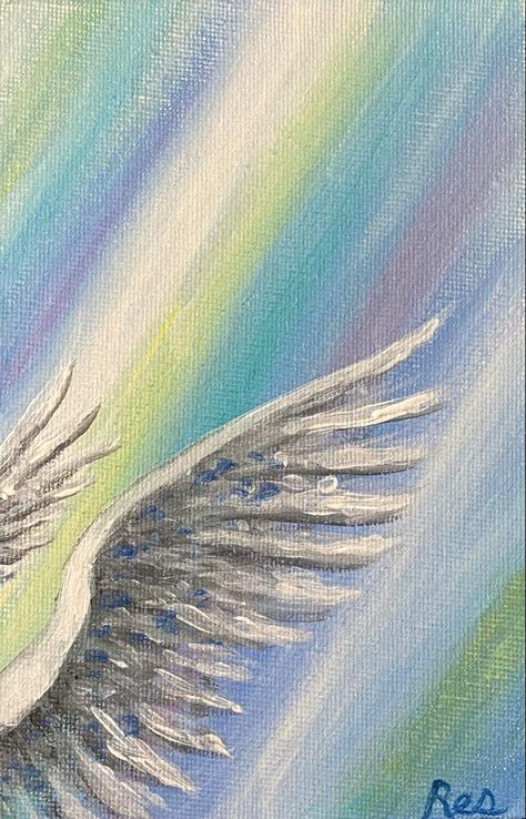 Paintings For Passed Loved Ones, Paintings For Lost Loved Ones, Memorial Painting Ideas Canvases, Acrylic Angel Painting Easy, Memory Painting Ideas, Memorial Paintings For Loved Ones, Angel Wings Painting Acrylic, Memorial Painting Ideas, Biblical Rainbow