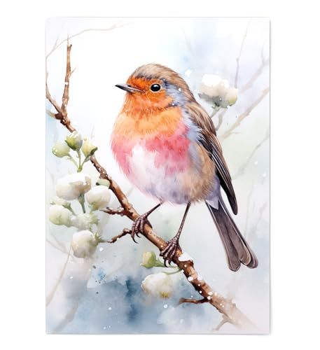 Robin Wall Art Print - Robin Print Poster Unframed - Watercolor Robin Print - Robin Wall Art - Robin Artwork Illustration (5x7) Robin Artwork, Watercolor Robin, Female Robin, Robin Pictures, Beautiful Christmas Scenes, Tree Watercolor, Ink Drawings, Watercolor Trees, Christmas Scenes