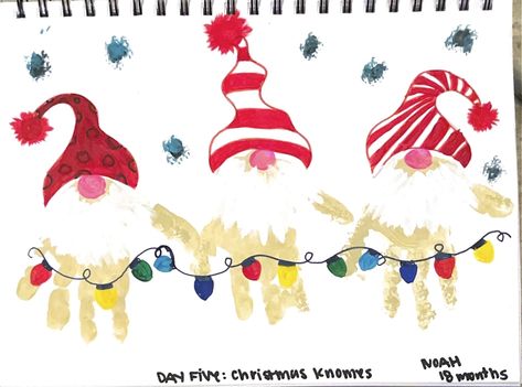 Christmas Gnome Handprint Craft, Christmas Hand Foot Print Art, Christmas Tree Hands, Gnome Handprint Craft, Holiday Footprint Art, Family Handprint Art, Christmas Handprint Crafts, Christmas Handprint, Christmas Preschool