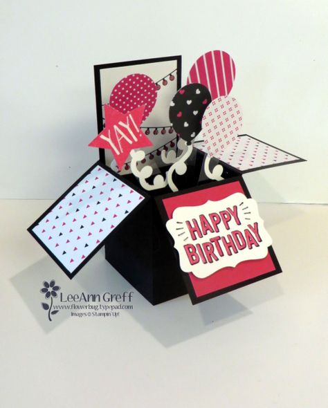 Confetti Celebration Box card Box Cards Tutorial, Cards Tutorial, Celebration Box, Exploding Box Card, Stamping Projects, Circuit Ideas, Pop Up Box Cards, Fun Folds, Box Cards