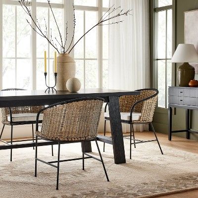 Small Glass Dining Table, Seagrass Furniture, Black Kitchen Table, Seagrass Dining Chairs, Studio Mcgee Target, Wicker Dining Chairs, Room Setting, Rattan Dining Chairs, Metal Dining Chairs