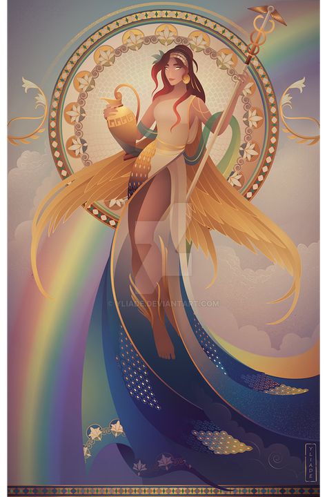 Iris ~ Greek Mythology by Yliade on DeviantArt Sphinx Egyptian, Iris Goddess, The Kane Chronicles, Timur Tengah, Greek Gods And Goddesses, Greek Mythology Art, 다크 판타지, Mythology Art, Goddess Art