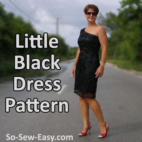 Little Black Dress pattern - free sewing pattern for the perfect party dress from So Sew Easy. One Shoulder Dress Pattern, Shoulder Dress Pattern, Diy Wrap Dress, Party Dress Patterns, Dress Sewing Patterns Free, Dress Patterns Free, The Little Black Dress, Dress Tutorials, Sew Easy