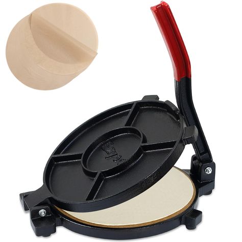 PRICES MAY VARY. 🌮 Make Prensa Para Tortillas At Home: Looking for a reliable corn tortilla press or flour tortilla press for your homemade Mexican dinners? This 10-Inch Commercial-Grade cast-iron tortilla press, Made from Super-Durable HD Iron and quesadilla maker is seasoned with flaxseed oil. 🌮 Strong Tortilla Machine Will Last For Years: The weight of tortilla maker machine is extra-durable 12 lbs . And it is also cast rion heavy duty, easy to use, and easy to press arepa bread chapati flo Roti Maker, Quesadilla Maker, Tortilla Maker, Dough Press, Efficient Kitchen, Tortilla Press, Parchment Paper Baking, Plantain Chips, Flaxseed Oil