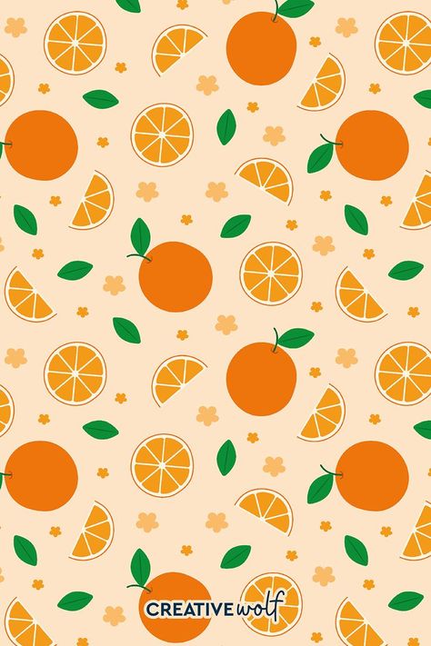 Cute Oranges and Flowers Seamless Pattern Wallpaper, with Pastel Orange Background Cute Orange Wallpaper, Pastel Orange Background, Fruit Wallpaper Pattern, Trendy Wallpaper Pattern, Fruity Design, Paper Background Design, Yellow Theme, Snoopy Wallpaper, Pastel Orange