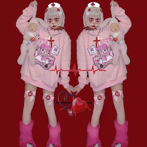 Yami Kawaii Outfit, Yami Kawaii Fashion, Menhera Fashion, Yumi Kawaii, Menhera Kei, Hoodies Pink, Kei Fashion, Anime Sweatshirt, Harajuku Outfits