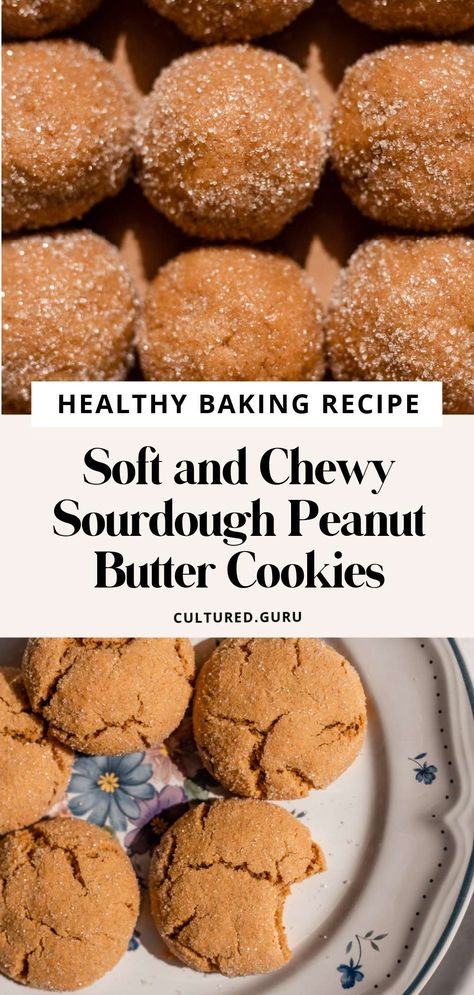 These sourdough peanut butter cookies are soft, creamy, chewy, and perfect for any occasion. You can store the cookie dough balls in the freezer and bake peanut butter sourdough cookies whenever! You can use an active sourdough starter or make these sourdough discard peanut butter cookies. Sour Dough Cookies Easy, Sourdough Recipes For Kids, Sourdough Cookie Recipe, Sourdough Christmas Cookies, Peanut Butter Sourdough, Sourdough Peanut Butter, Sourdough Discard Cookies, Sourdough Dessert, Sourdough Desserts