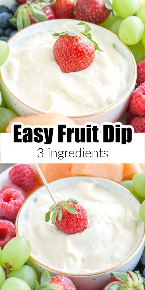 Bowl of cream cheese dip with a strawberry. Easy Fruit Dip, Fruit Dip Recipe, Cream Cheese Fruit Dip, Fruit Dips, Dips Recipes, Fruit Dips Recipes, Sweet Dips, Dip Recipes Easy, Marshmallow Creme