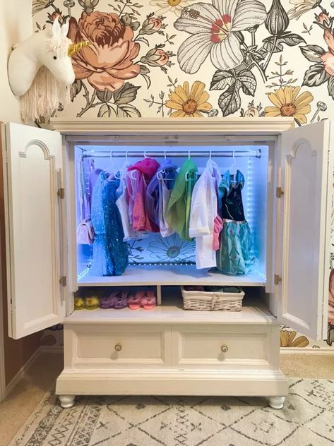 Tv Cabinet Turned Dress Up Closet | Hometalk Diy Dress Up Storage, Tv Cabinet Redo, Old Tv Cabinet, Jane Outfits, Dog Cabinet, Thrifted Furniture, Green Cabinet, Dress Up Closet, Tv Center