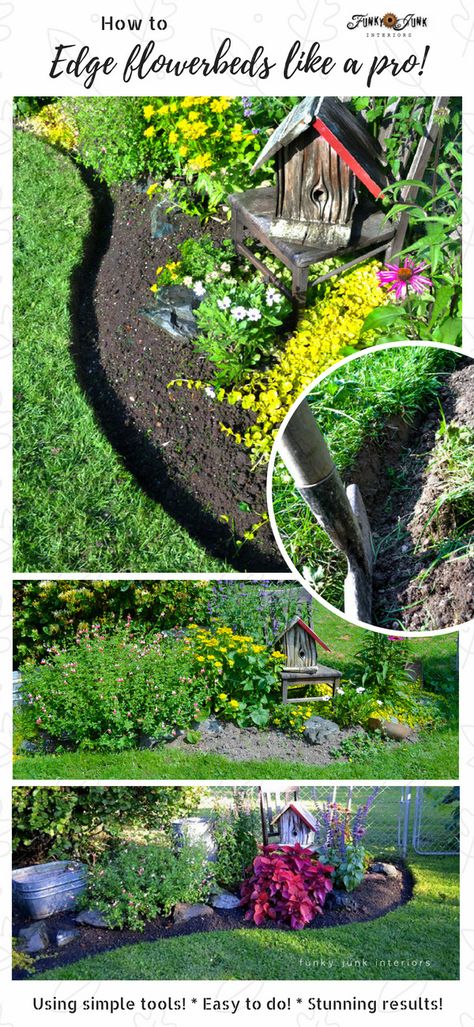 How to edge flowerbeds like a pro! via FunkyJunkInteriors.net Garden Edging Tool, Backyard Flowers Beds, Landscape Ideas Front Yard Curb Appeal, Grass Edging, Brick Border, Flower Bed Edging, Florida Landscaping, Garden Kneeler, Funky Junk Interiors