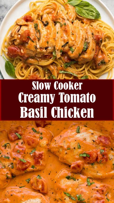 Slow Cooker Creamy Tomato Basil Chicken – Reserveamana Crock Pot Tomato Basil Chicken, Creamy Tomato Basil Chicken Crockpot, Slow Cooker One Pot Chicken Dinner, Tomato Basil Chicken Pasta Crockpot, Tomatoe Basil Crockpot Chicken, Rice And Tomato Sauce Recipes, Crock Pot Italian Chicken Pasta, Chicken Thigh Pasta Crockpot, Slow Cook Chicken Casserole