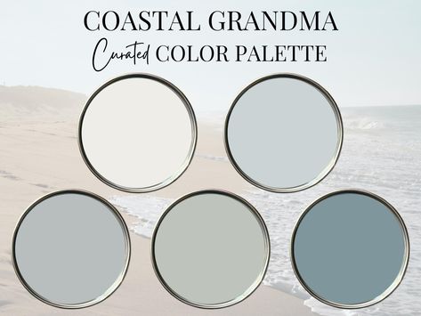 THIS IS A DIGITAL PRODUCT -  YOU WILL NOT RECEIVE A PHYSICAL PRODUCT   THIS IS A CURATED PRE-SELECTED COLOR PALETTE. THIS IS NOT A CUSTOM COLOR CONSULTATION  Coastal Grandma Color Palette Choosing paint colors for your home doesn't have to be overwhelming. I've curated this color palette to make the process of updating your home simple, so you can focus on enjoying the transformation. With a harmonious selection of shades that flow effortlessly from room to room. Each color has been carefully ch Grandma Color Palette, Sherwin Williams Sea Salt Color Palette, Baby Boy Color Palette, Calm Paint Colors, Coastal Farmhouse Color Palette, Color Palette Coastal, Beach House Color Palette, Beach Paint Colors, Float House