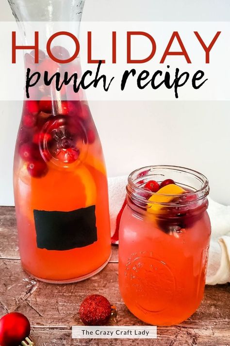 Holiday Punch Recipe - with lemonade, cranberry, ginger ale, and vodka Vodka Christmas Punch, Christmas Vodka Drinks, Vodka Punch Recipes Parties, Cranberry Vodka Punch, Christmas Party Punch, Christmas Vodka, Easy Holiday Drinks, Cranberry Ginger Ale, Vodka Punch