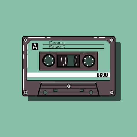 Audio Cassette Art, Cassette Tape Illustration, Mixtape Drawing, Mixtape Illustration, Cassette Drawing, Audio Illustration, Cassette Illustration, Cassette Art, Flat Design Ideas