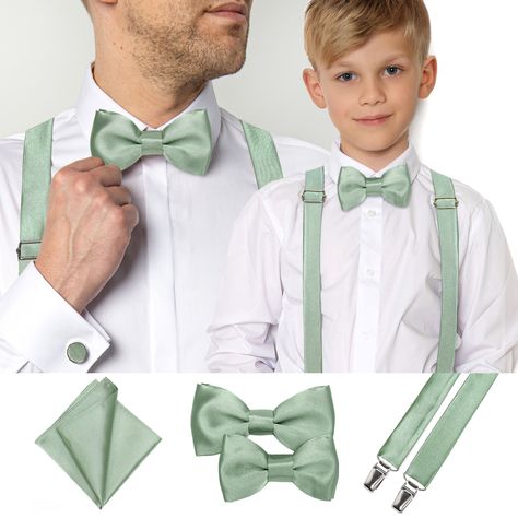 Suspenders For Kids, Pocket Square Size, Light Sage Green, Kids Bow Ties, Bow Tie Set, Casual Wedding, Tie Set, Satin Bow, Groom And Groomsmen