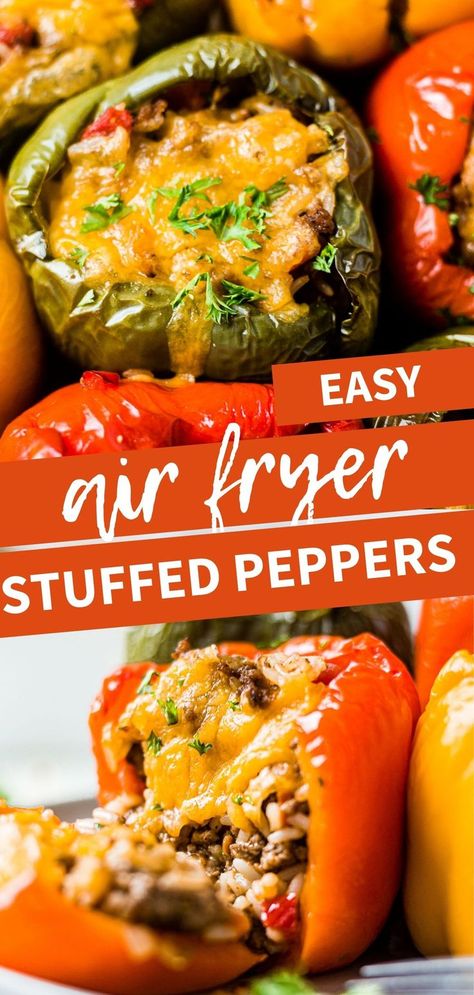 Air Fryer Stuffed Peppers, Charred Peppers, Cooking Stuffed Peppers, Air Fried Food, Air Fryer Oven Recipes, Air Fry Recipes, Easy Air Fryer, Air Fryer Dinner Recipes, Air Fryer Healthy