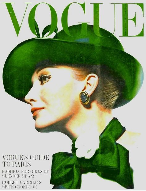 Colourful Vogue Covers, Green Vogue Aesthetic, Green Vogue Cover, Green Magazine Cover, Vintage Vogue Covers, 1 March, Vogue Magazine Covers, Helmut Newton, Fashion Magazine Cover