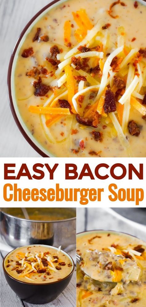 Slow Cooker Bacon, Bacon Cheeseburger Soup, Cheese Burger Soup Recipes, Hearty Soup Recipes, Ground Beef Recipes Healthy, Bacon Soup, Keto Beef Recipes, Queso Cheddar, Easy Bacon