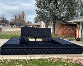 Tufted Upholstered Platform Bed, Unique King Bed Frames, Custom King Bed Frame, Alaskan King Bed Frame, Men’s Bed Frame, Big Bed Frame, Bed Without Bed Frame, Alaskan Bed, Tuffed Bed