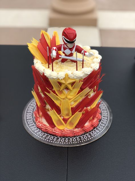 Red Power Ranger Cake, Power Rangers Cake, Power Rangers Theme, Red Power Ranger, Power Ranger Cake, Red Birthday Cakes, Power Ranger Party, Power Ranger Birthday, Sonic Birthday Parties