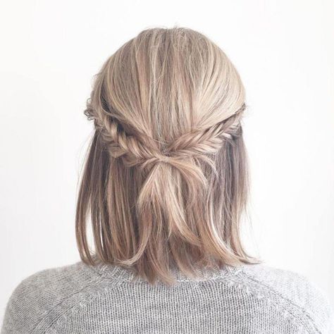 Braided Half Updo For A Medium Bob #mediumbobhaircut Prom Styles, Braided Half Updo, Pulled Back Hairstyles, Medium Bob, Prom Hairstyles For Short Hair, Half Updo, School Dance, Hot Hair Styles, Trending Hairstyles