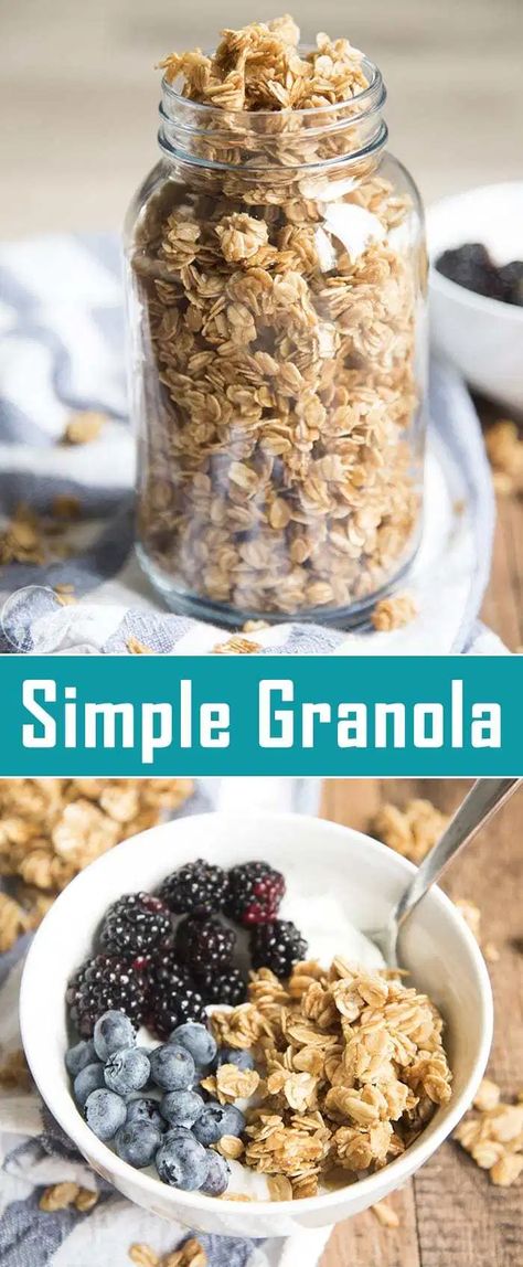 Granola Cereal Recipe, Simple Granola Recipe, Simple Granola, Easy Granola Recipe, Granola Recipe Healthy, Easy Granola, Honey Granola, Granola Recipe Homemade, Dried Fruit Mix