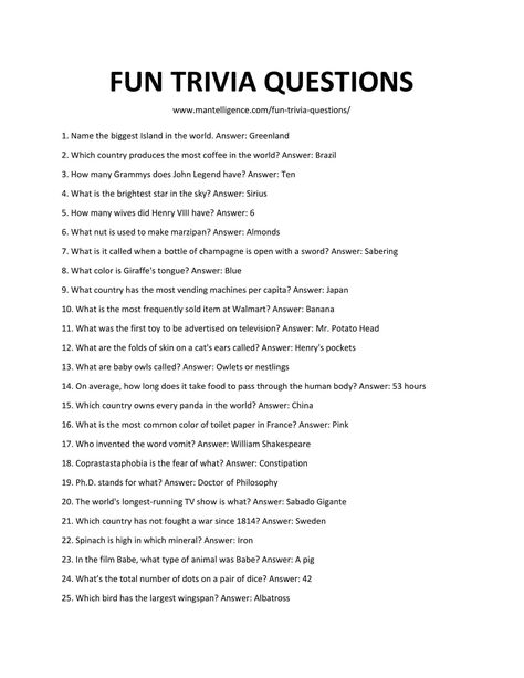 Downloadable and Printable List of Fun Trivia Questions Summer Trivia, Trivia Questions For Adults, Christmas Trivia Quiz, Quotev Quizzes, Funny Trivia Questions, Funny Quiz Questions, Quizzes And Answers, Trivia Categories, Trivia Questions For Kids