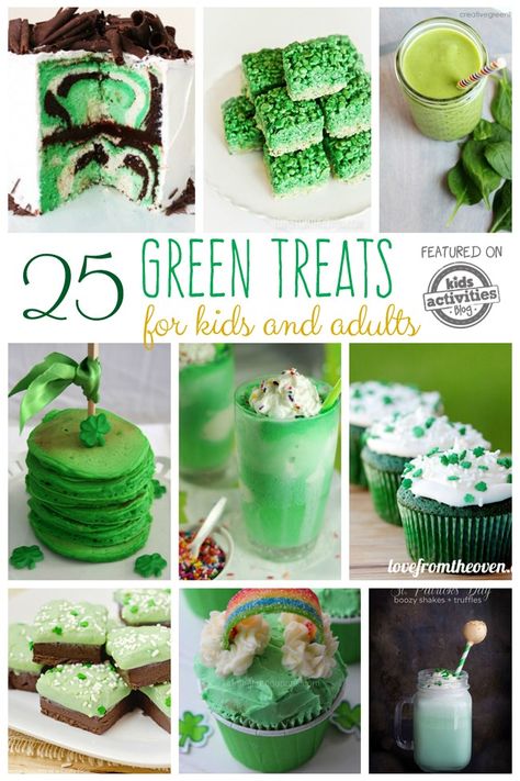 25 Green Food Ideas: Treats for Kids and Adults Green Rice Crispy Treats, Green Food Ideas, Green Food Party, Green Treats, Boozy Shakes, Colorful Recipes, Green Shakes, Green Snacks, Mint Chocolate Chip Cookies