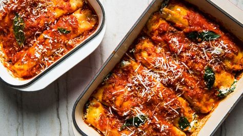 Manicotti Is the Greatest Recipe of All Time (made with crepes, not noodles) | Bon Appetit Three Cheese Manicotti Recipe, Kitchen Manager, Baked Manicotti, Cheese Manicotti, Manicotti Recipe, Curried Butternut Squash Soup, Tamale Pie, Breakfast Low Carb, Pasta Carbonara