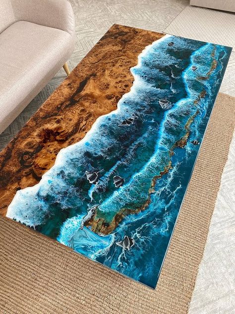 Amazon.com: Custom Made Beach Flow with Fish Look Resin Table Epoxy Dining Table Coffee Table End Table Bar Counter Top Living Room Table Wall Art Wooden Table (Without Stand, 36 x 20 Inches) : Home & Kitchen Dine Table, Wood Slab Table, Table Live Edge, Beach Wave, Slab Table, Epoxy Resin Table, Art Resin, Live Edge Table, Art Beach