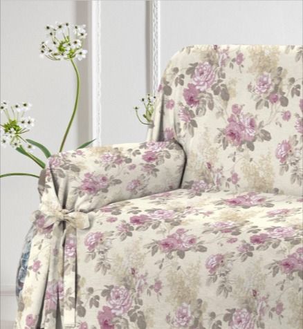 Shabby Chic Sofa / Couch Cover / Cottage Chic Pink Roses Sofa Cover French Country Couch, Shabby Chic Living Room Design, French Cottage Living Room, Slip Cover Sofa, Country Style Sofas, Cottage Sofa, French Country Interiors, Floral Sofa, Country Interiors