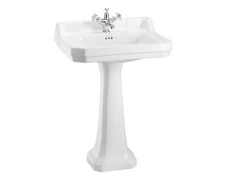 Detaljerna som gör ett svart-vitt art déco-badrum Burlington Bathroom, Composite Kitchen Sinks, Bathroom Showrooms, Pedestal Basin, Pedestal Sink, White Sink, Bathroom Items, Medicine Cabinet Mirror, Simple Bathroom