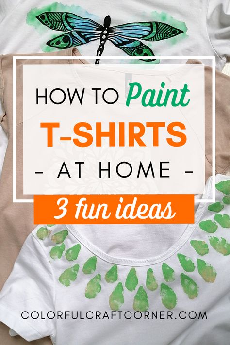 painted T-shirts How To Paint A T Shirt Diy, Painting On Tee Shirts, Painting T Shirts Diy, Decorating T Shirts Ideas Diy, Diy Painted T Shirts, Painting On Shirts Diy, Diy T Shirt Printing At Home, T Shirt Stencil Ideas, How To Paint A Shirt With Acrylic Paint