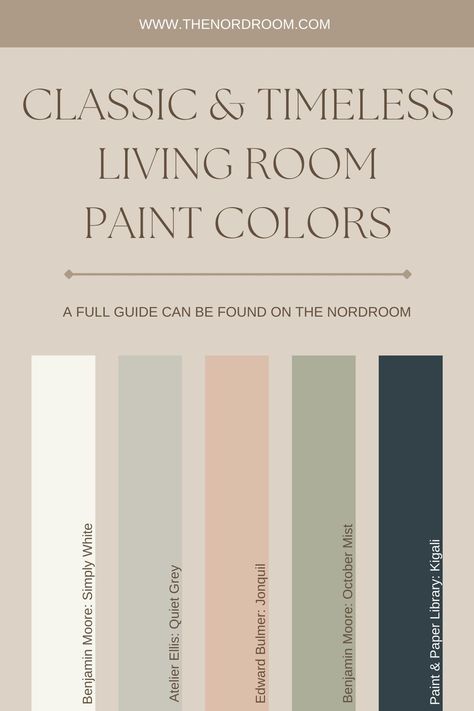 The Best Classic Paint Colors For A Timeless Living Room 32 Bone White Paint Color Living Rooms, Classic Wall Colors, Bright Room Paint Color Ideas, Front Room Ideas Colour Palettes, Paint Living Room Colors, Classic Interior Paint Colors, Walls Colours Ideas, Living Room And Kitchen Together Colors, Muted Colors Living Room