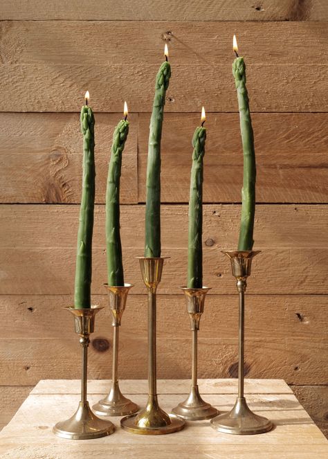 Inspired by a classic farmers market staple our Asparagus Beeswax Candle Tapers adds ambience to any table. Bee’s wax candles have a brighter, cleaner burn than other waxes, and burn longer. 100% pure beeswax and with a cotton wick. Sold as a set of 2. Bohemian Decor Handcrafted Decor Slow Roads Made by Time Inspired by Nature Time-Honored Design Wall Taper Candle Holder, Fake Taper Candles, Unique Taper Candles, Colorful Taper Candles, Candle Tapers, Moody Tablescape, Candle Table Setting, Green Tablescape, Candle Stick Decor