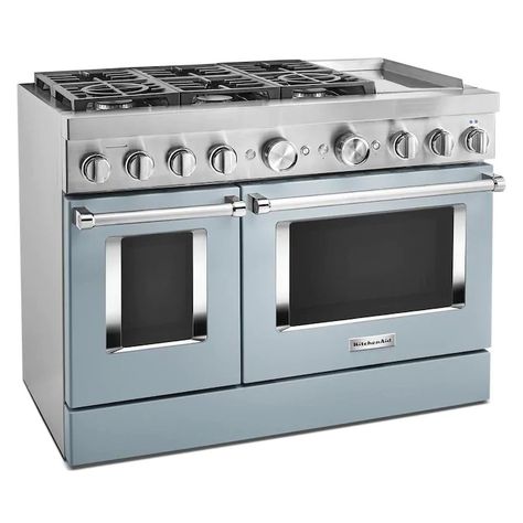 KitchenAid Smart 6 Burners 4.1-cu ft/2.2-cu ft Self-Cleaning Double Oven Convection Convection Dual Fuel Range (Misty Blue) (Common: 48-in; Actual: 47.88-in) in the Double Oven Dual Fuel Ranges department at Lowes.com Freestanding Double Oven, Gas Range Double Oven, Convection Range, Electric Double Oven, Fridge Top, Electric Griddle, Avocado Cream, Dual Fuel Ranges, Outdoor Refrigerator