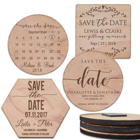 PRICES MAY VARY. ★★★This listing is for a set of 15 count set of Save the Date Magnets ★ Personalized Wood Save the Date Magnet -Give your guests a beautiful personalized wood save the date magnet to commemorate your special day. Our Save The Date Magnets come engraved with the bride and groom’s names, wedding date or whatever you would like on there. A small magnet will come attached to the back which holds this beautiful wood rustic save the date on your fridge. ⚙ Specification- Size: 2.7 - 3" Round Signage, Wedding Party Favors Diy, Save The Date Wood, Wedding Suggestions, Magnet Save The Date, Save The Date Pictures, Save The Date Ideas, Laser Crafts, Wood Burning Stencils