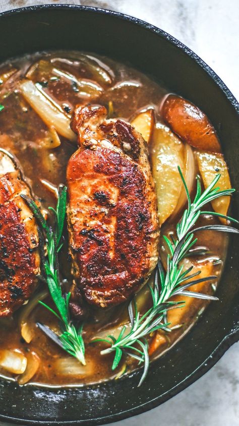 Pan Fried Pork Chops With Pear and Ginger Sauce {Skillet Pork Chops} | Killing Thyme Skillet Pork Chops, Pan Fried Pork Chops, Fried Pork Chops, Ginger Sauce, Sweet Potato Breakfast, Pear Recipes, Dinner Inspiration, Fried Pork, Boneless Pork